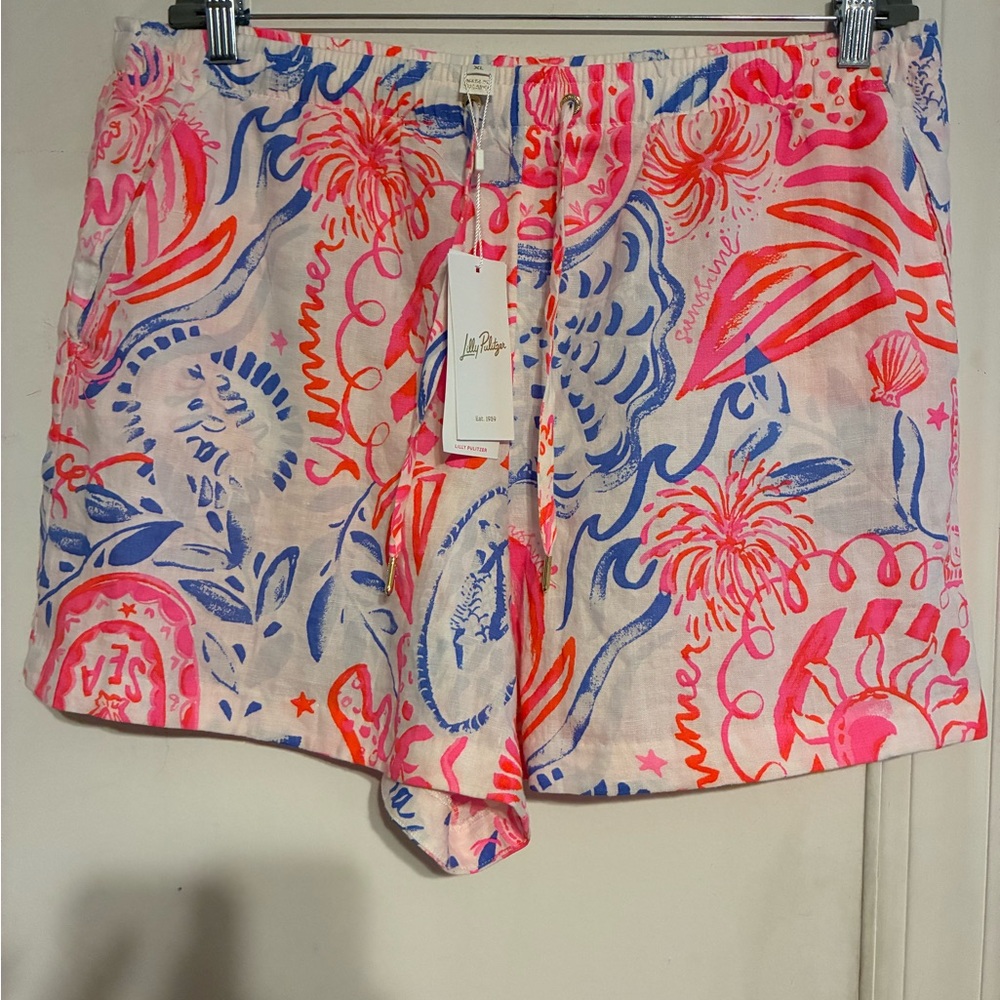 Lilly Pulitzer Neon Pink and Blue Printed Drawstring Shorts